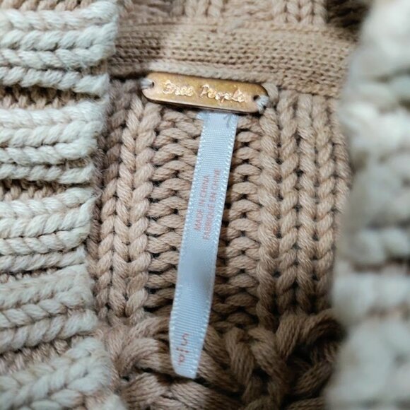 Free People Sweetheart Womens Small Chunky Rib Knit Pullover Sweater Sandcastle - Picture 5 of 10